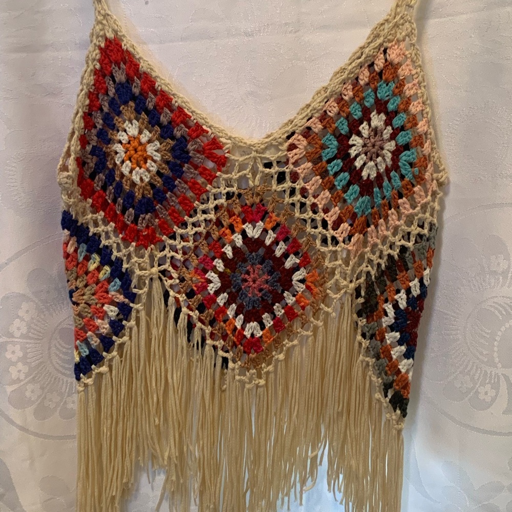 Granny square Colorful Crochet Knit tank Top Era Vanity boho festivals hippie - Picture 4 of 12
